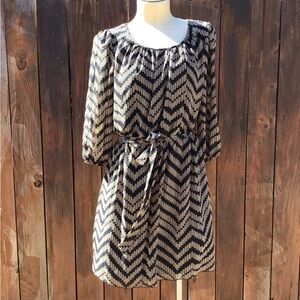 Sweet Storm Black and Taupe Chevron Long Sleeve Dress Item #219